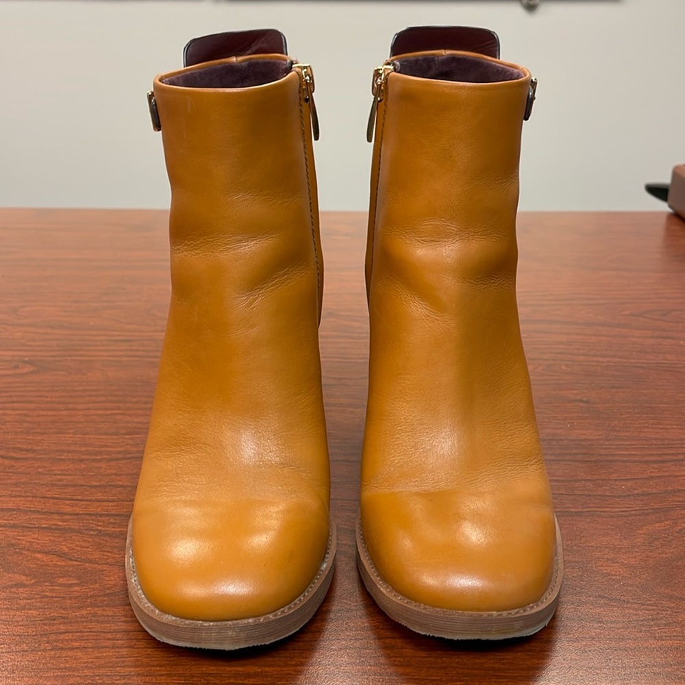 Franco Sarto Tan Leather Boots with Block Heels